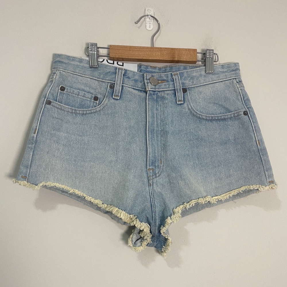 BDG Light Blue High-Rise Frayed Hem Jean Shorts 29